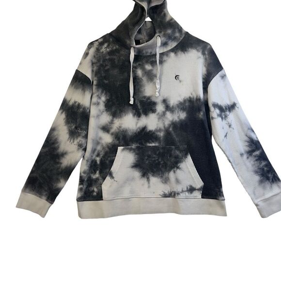 ZYIA White Tie Dye Waffle Knit Hendrix Pullover Thermal Hoodie - Picture 5 of 12